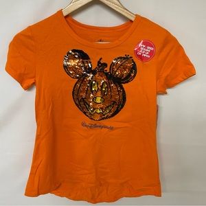Disney Mickey Mouse Halloween Reversible Sequin Tee, Orange, Kids LARGE